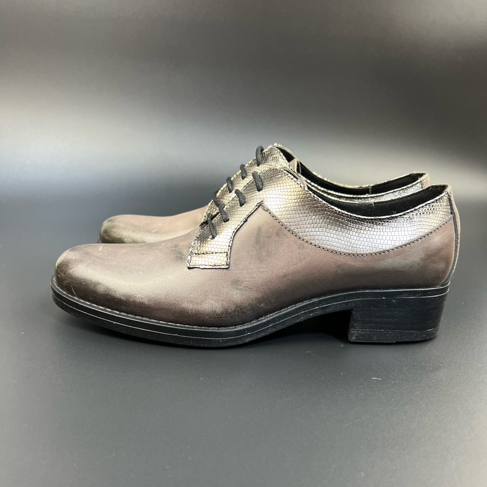 Lavorazione Artigiana Avitto Leather Oxford Shoe Metallic Snake Print Block Heel - Picture 3 of 15